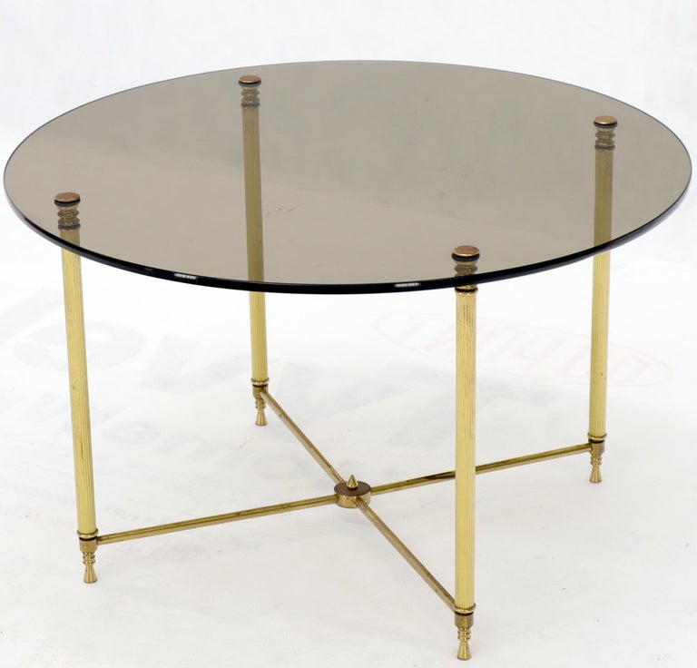 Circular Round Smoked Glass Brass Legs Nesting Coffee Table - Soho