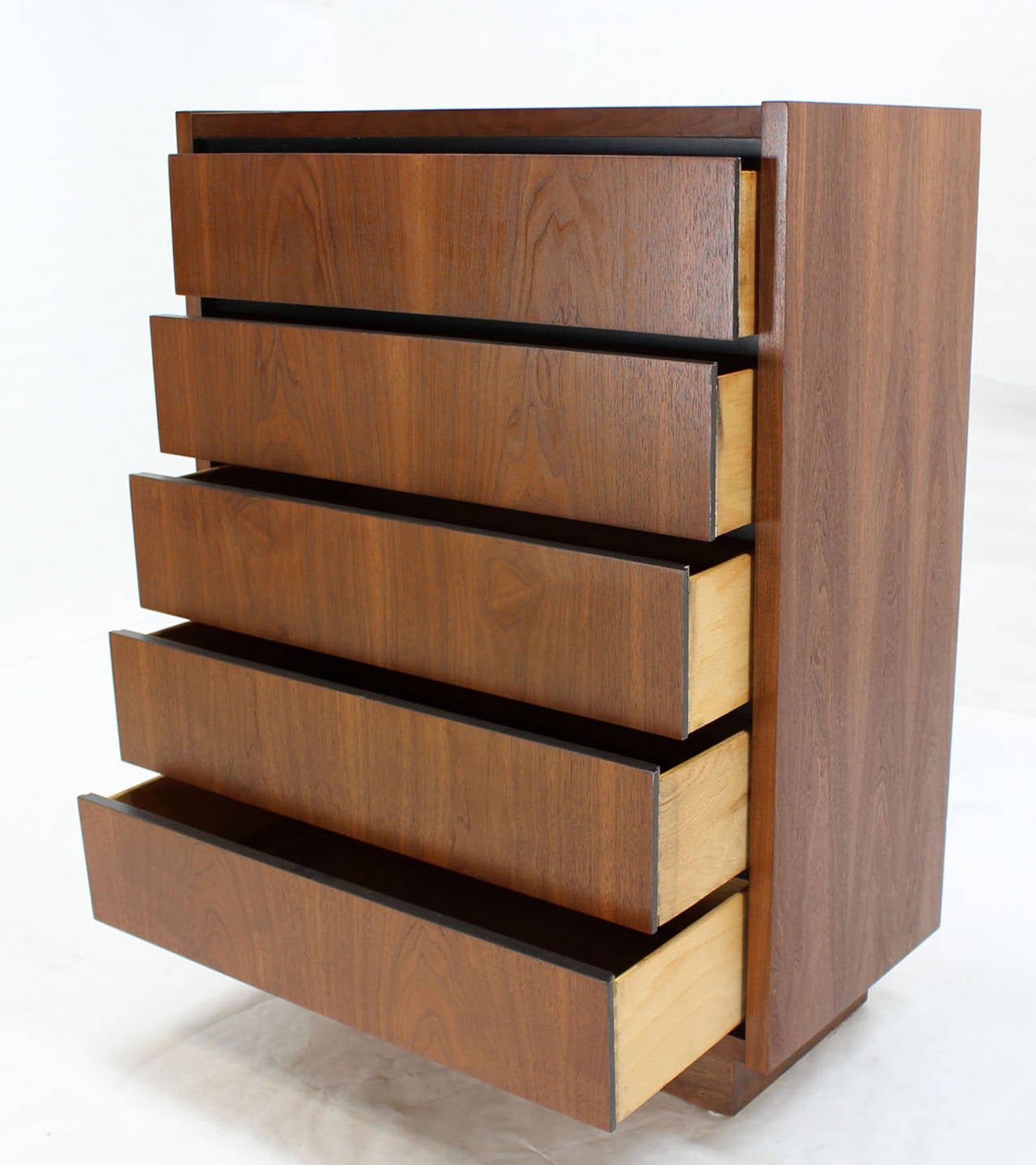 Mid Century Modern Walnut High Chest of 5 Drawers Dresser ...