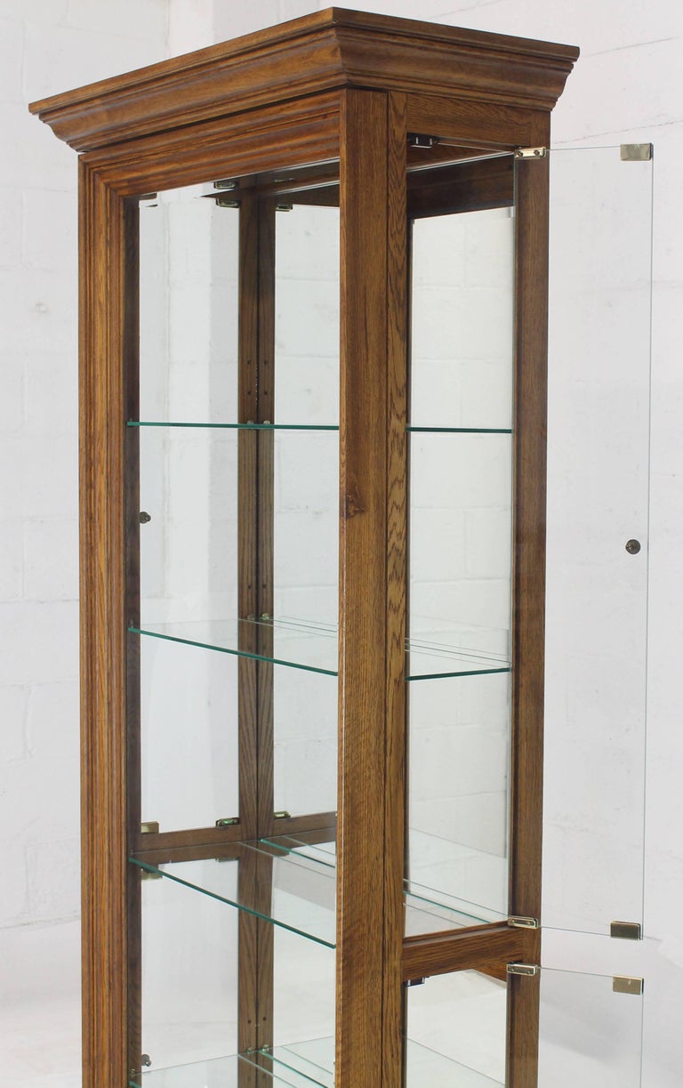 Tall Narrow Side Doors Beveled Glass Oak Curio Display Cabinet Soho Treasures