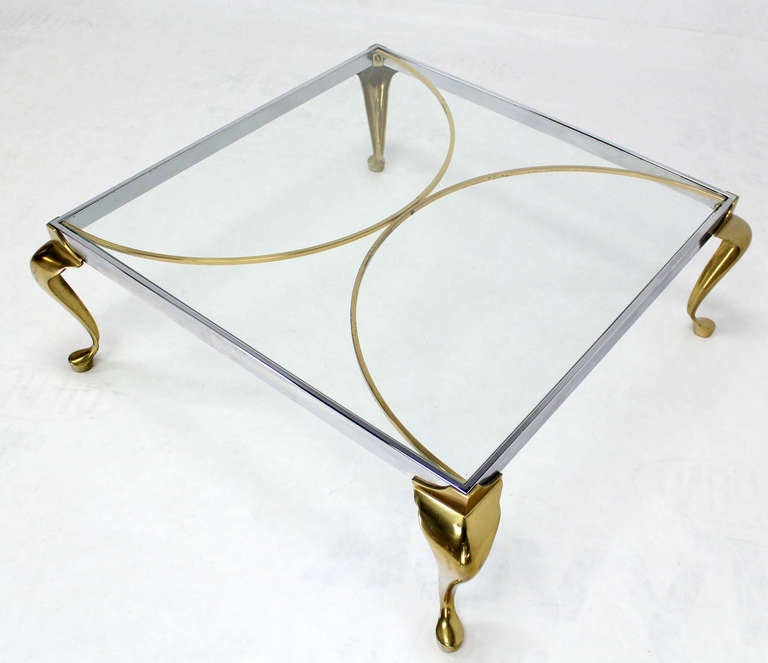 Mid-Century Modern Chrome and Brass Square Coffee Table - Sohotreasures ...